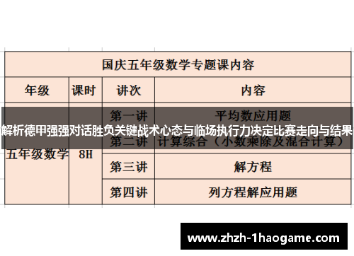 解析德甲强强对话胜负关键战术心态与临场执行力决定比赛走向与结果 解析德甲强强对话胜负关键战术心态与临场执行力决定比赛走向与结果